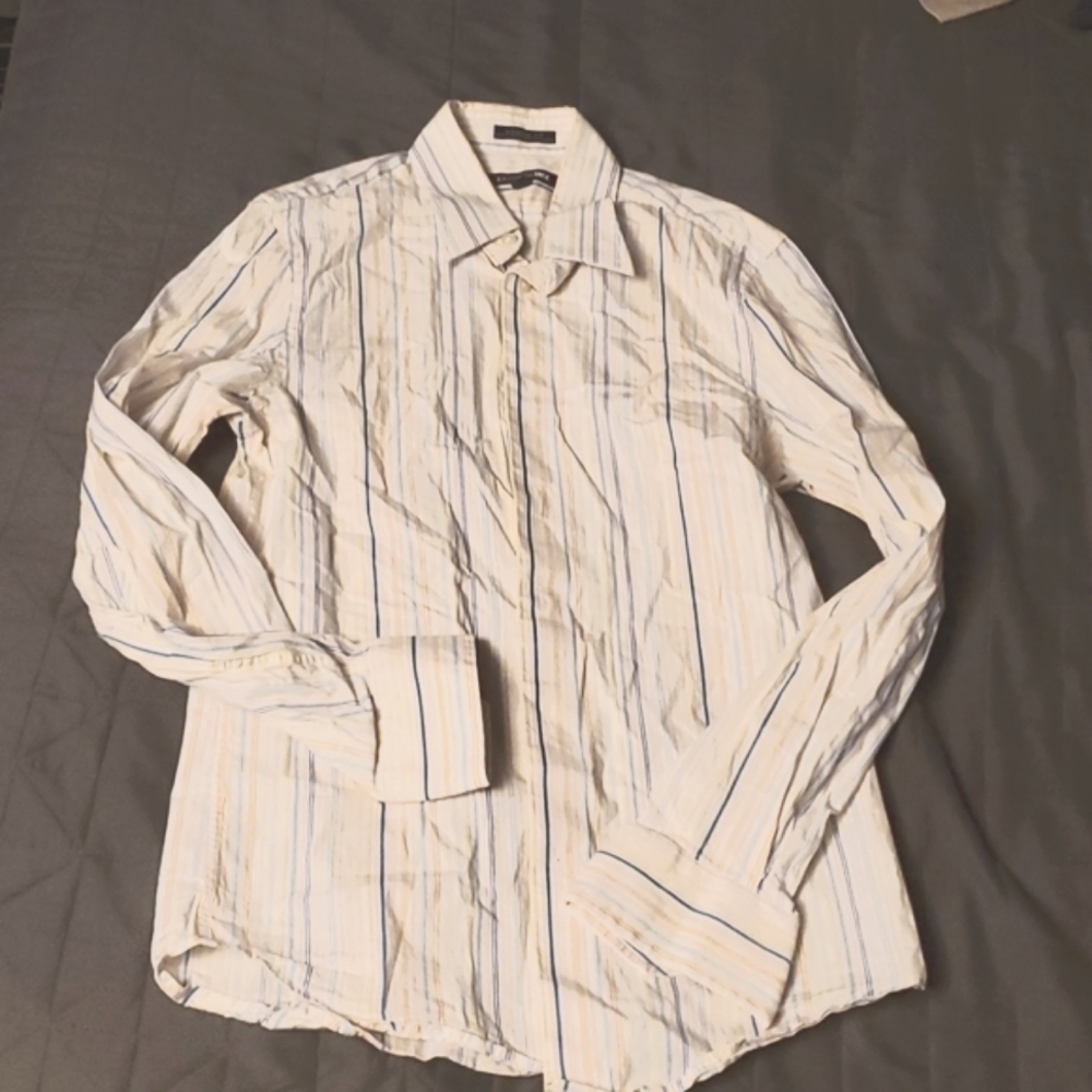Express 1MX modern fit stretch button-down, multi-colored strip (S)